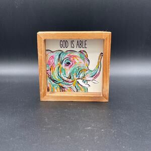 Mary Square God Is Able Elephant Wooden Plaque